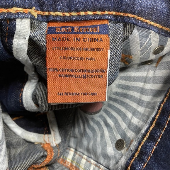 Rock Revival Jeans Mens 36 Blue Denim Pant Paul Straight Flap Pockets Distressed - Picture 11 of 16